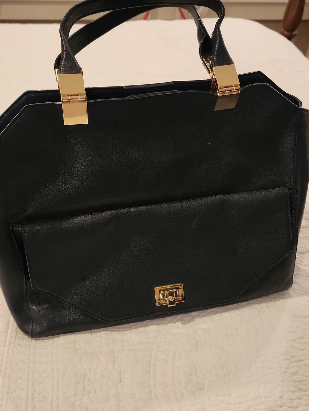 Ann Taylor Black Satchel with Gold Hardware